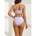 thumbnail image 3 of DARING DIVA Tie Shoulder Leopard Print Bandeau Bathing Suits L Light Purple, 3 of 6