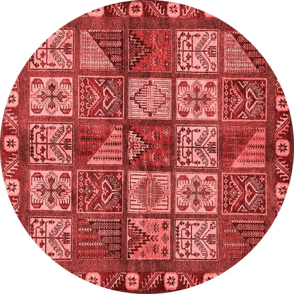 Ahgly Company Indoor Round Abstract Red Modern Area Rugs, 8' Round