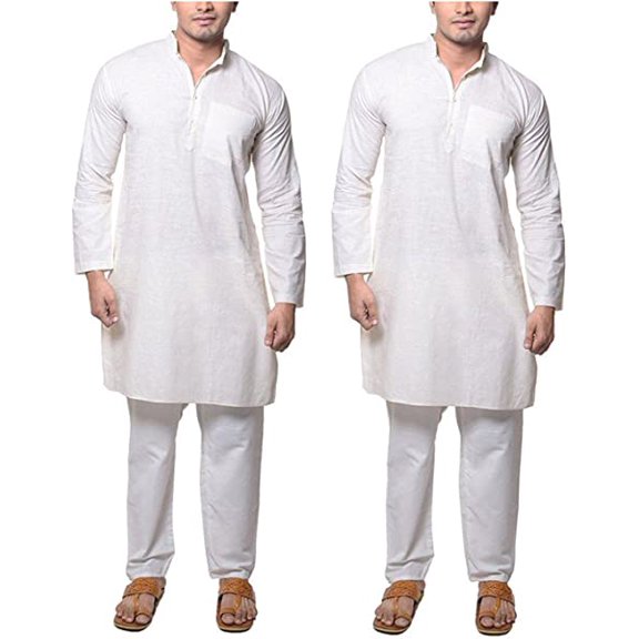 Royal Men's White 100% Pure Cotton Kurta Pyajma Set Of 2