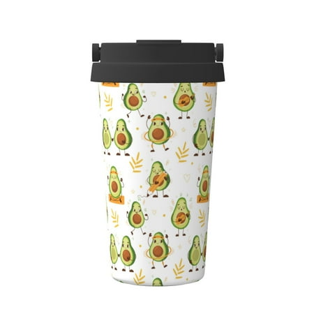 

Xecao Lovely Avocado Pattern Insulated Coffee Mug with Handle & Flip Thermos Mug Water Bottle Coffee Tumbler Cup