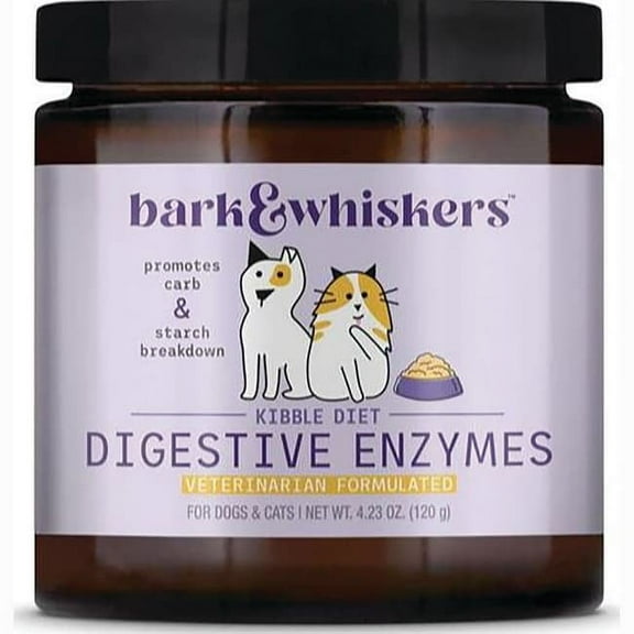 Bark & Whiskers Digestive Enzymes Kibble Diet, for Dogs & Cats, 4.23 oz. (120 g), 150 Scoops, Promotes Carb & Starch Breakdown, Veterinarian Formulated, Non-GMO, Dr. Mercola