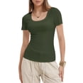 thumbnail image 2 of Women's Casual Short Sleeve Scoop Neck Summer Tops Ribbed Knit Slim Fit Tee Shirts, 2 of 4