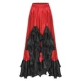 thumbnail image 3 of inlzdz Women Spanish Flamenco Dance Skirt Ruffle Trim Irregular Hem Big Swing Skirts for Tango Salsa Red L, 3 of 7