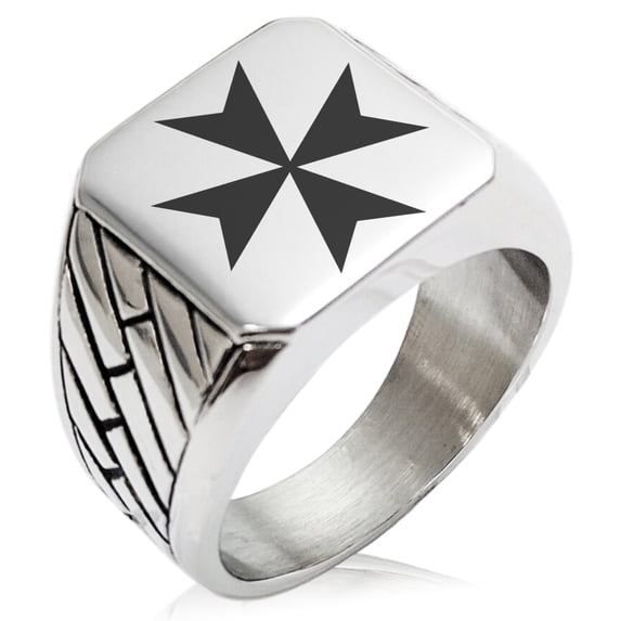 Stainless Steel Maltese Cross Geometric Pattern Biker Style Polished Ring