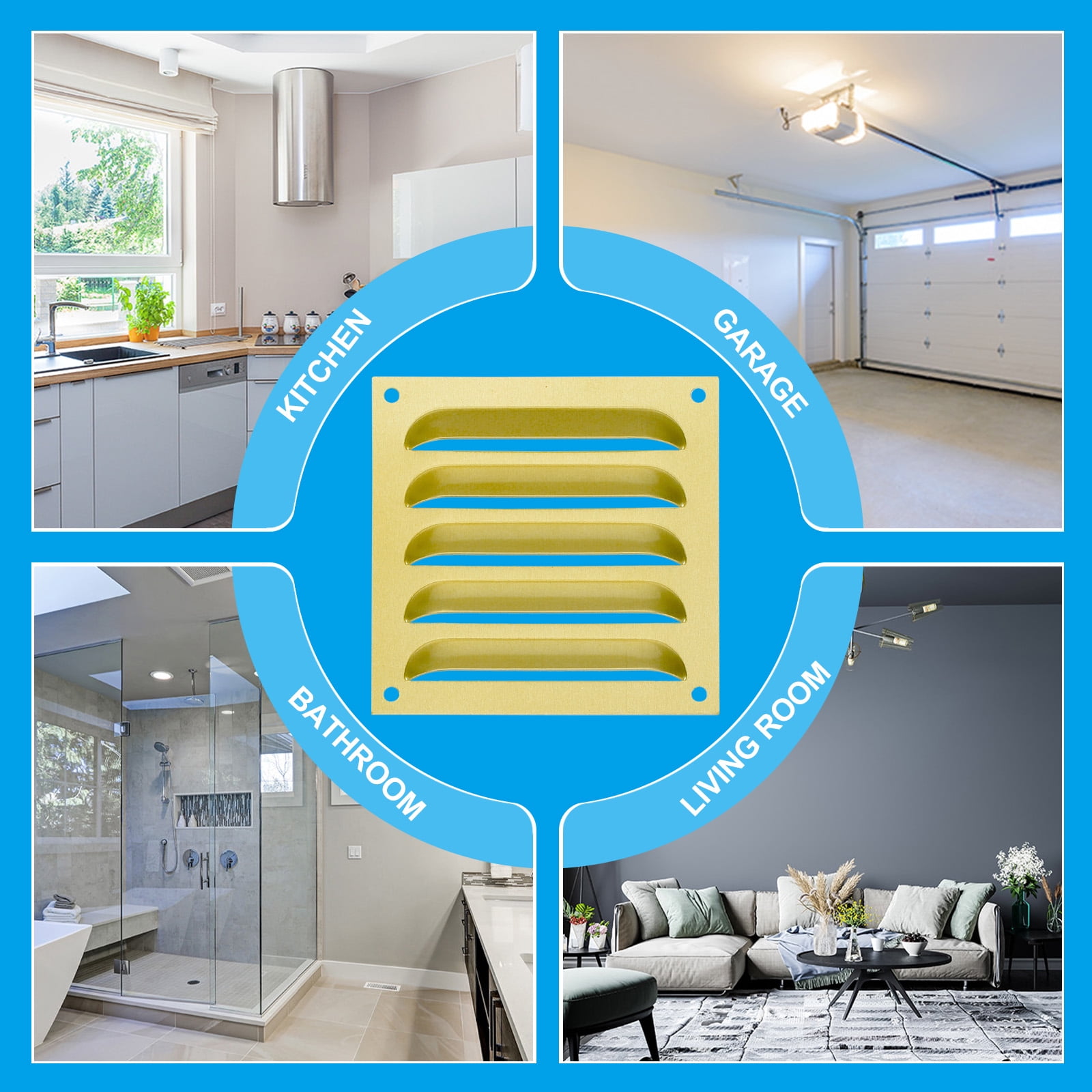 Uxcell Aluminum Vent Cover, Screen Air Grille Ventilation Cover HVAC Louvered Grill for Home Kitchen Fireplace 4x4 Inch Gold