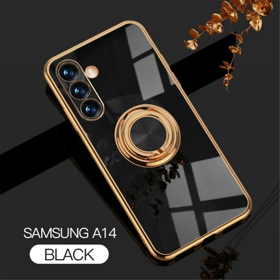 Samsung Galaxy A14 5G Phone Case with Ring Holder, Galaxy A14 Cover 5G, Kickstand Magnetic Plating Frame TPU Shockproof Anti-Scratch Girls Women Men Case Cover  Samsung A14 5G, Black