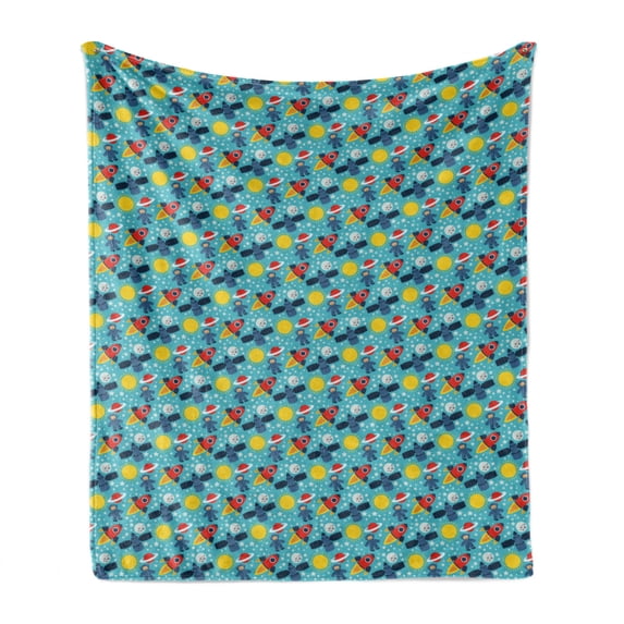 Astronaut Soft Flannel Fleece Throw Blanket, Vibrant Graphic with Baby Cosmonaut New Born Stars Rocket Sun Mercury Cartoon, Cozy Plush for Indoor and Outdoor Use, 60" x 80", Multicolor, by Ambesonne