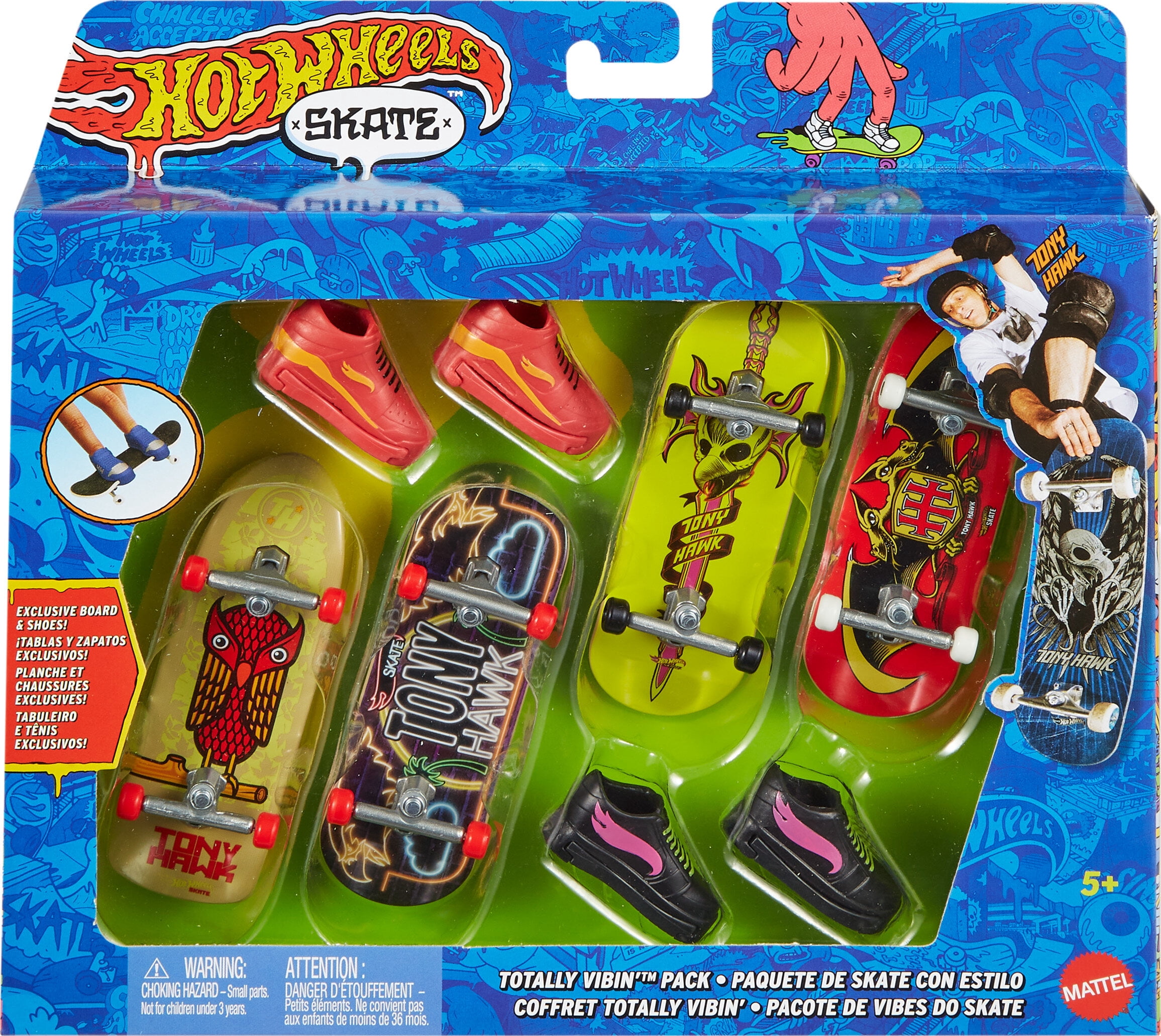 Hot Wheels Skate Tony Hawk Fingerboards & Skate Shoes Multipack (Styles May Vary)