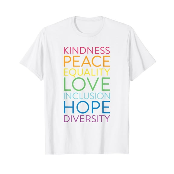 Peace Love Inclusion Equality Diversity Human Rights White T-Shirt Short Sleeve Tee