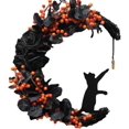 thumbnail image 1 of Guirnalda de gato de luna de Halloween con rosa, corona de Halloween para puerta de entrada, decoraciones de puerta de Halloween, luna de gato negro, 1 of 4