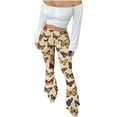 thumbnail image 2 of Fengqque Women's Bohemian Style High Waisted Butterfly Print Leggings and Flared Pants Shaping Pants Slim Fit Flared Pants Beige L(L), 2 of 9