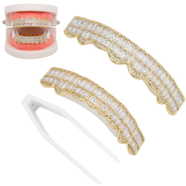 Hop GoldPlated Brass Hip Hop False Teeth Set Festival Teeth Decoration BraceGold