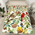 thumbnail image 2 of Manfei Colorful Cardinal Birds Full Size Sheets,Rustic Plant Leaves Bed Sheets,Green Beige Sheet Sets For Men Women,Breathable Home Decor,4 Pieces, 2 of 7