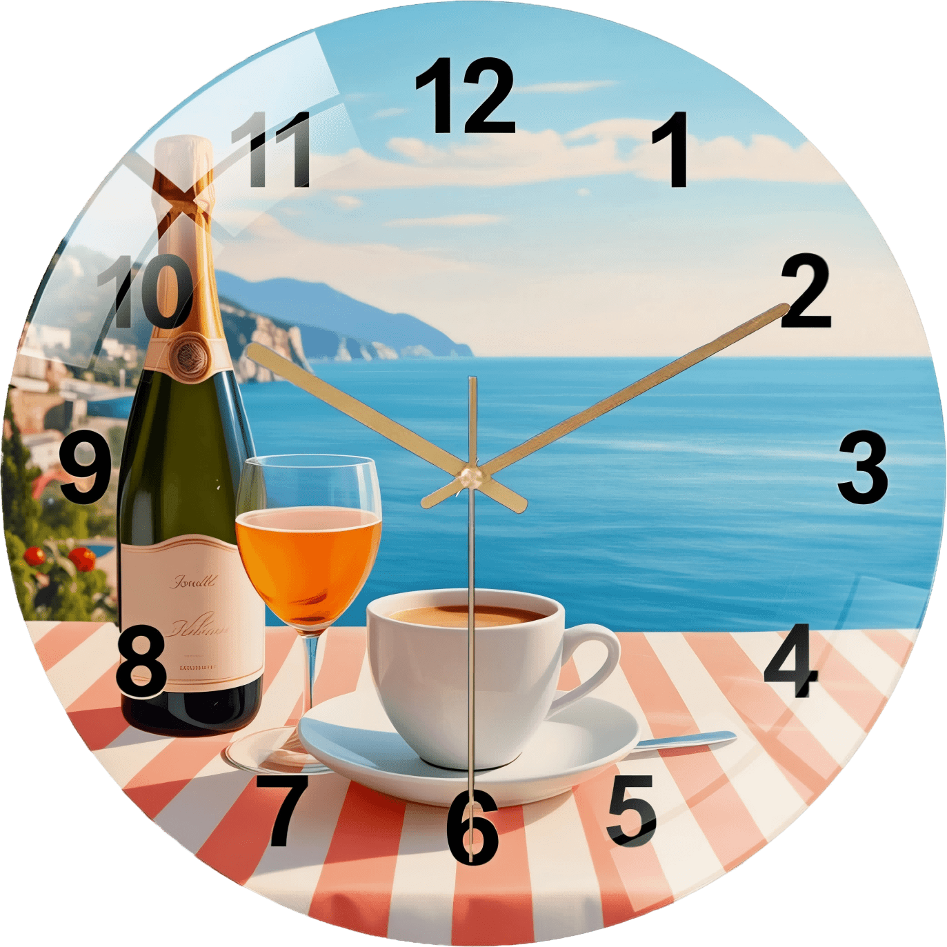 12 Inch Sea View Tempered Glass Wall Clock, Kitchen Wall Clock, Champagne Wine Clock, Round Glass Clock, Modern Decorative Clock Style 12×12inch(30×30cm)