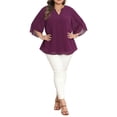 thumbnail image 2 of Agnes Orinda Women's Plus Size Chiffon Tops Notch V Neck 3/4 Tulip Sleeve Pleated Front Dressy Casual Summer Blouses 4X Purple, 2 of 6