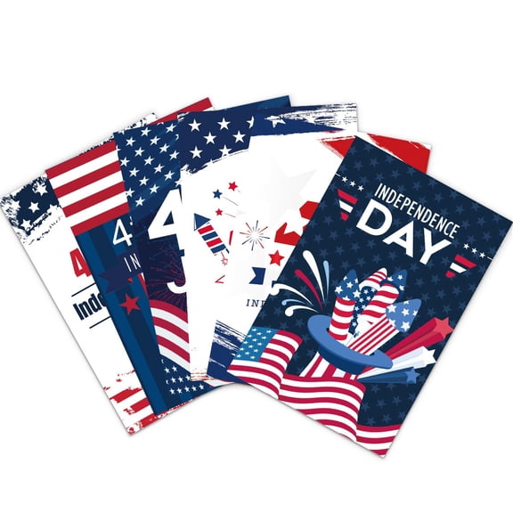 12 Pack Patriotic Greeting Cards, 250th Anniversary Postcards with American Flag, Bald Eagle & Statue of Liberty Designs for Holiday Wishes & Party Invitations