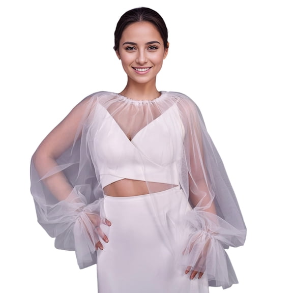 Elegant Shoulder Cover Bridal Arm Cover With Flared Sleeves Airy Mesh Capelet For Wedding Ceremony And Formal Event