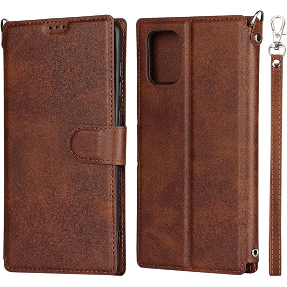 Wallet Case for Samsung Galaxy A71 4G with Card Holder Slots,Kickstand Phone Cover Premium Leather Magnetic Closure Slim Flip Shockproof Wrist Strap Case for Samsung Galaxy A71 6.7",Brown