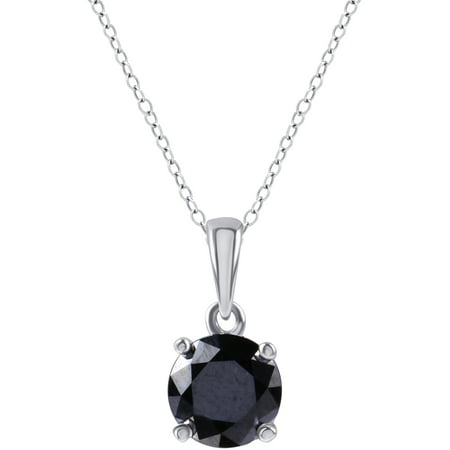 1 1/2 ct T.W. Black diamond Sterling Silver Solitaire Pendant, 18 Inch Chain