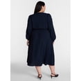thumbnail image 2 of Terra & Sky Women’s Plus Tie Waist Midi Dress with Long Puff Sleeves, Sizes 0X-5X, 2 of 4