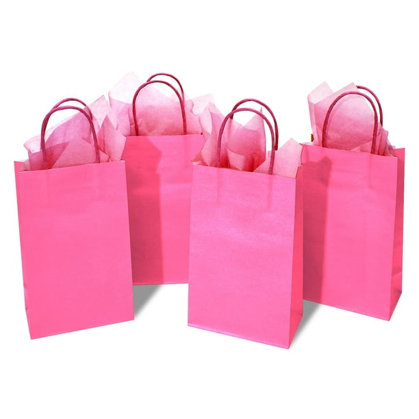 Bolsas de regalo DjinnGlory de papel rosa intenso con asas, paquete de 24
