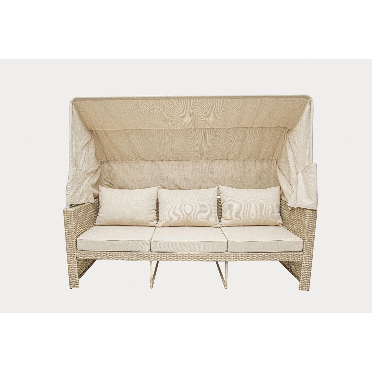 Deko Living Canapé de patio extérieur en osier 5 places avec auvent et pouf avec table