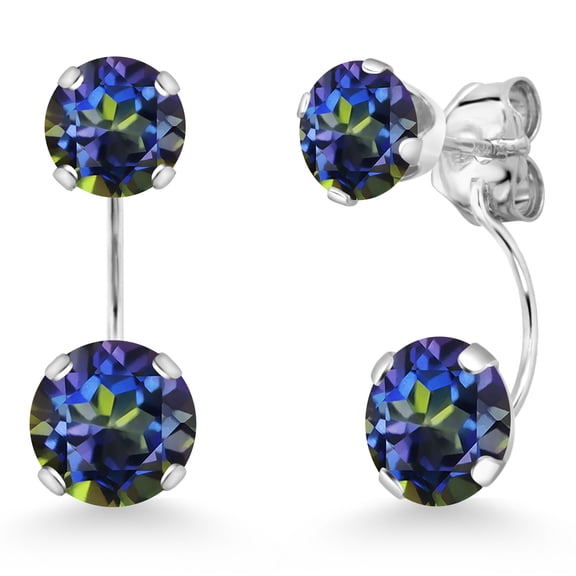 Gem Stone King 14K White Gold Blue Mystic Topaz Stud Earrings for Women | 3.00 Cttw | Gemstone November Birthstone | Round 6MM