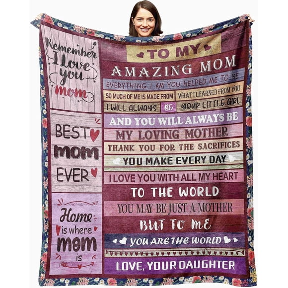 LHSHID Mom Blankets from Daughter My Amazing Mom Blanket for Mother with Many Moved Words Thanksgiving Christmas Bday Mothers Day Presents for Mom Throw Blanket 50x60in