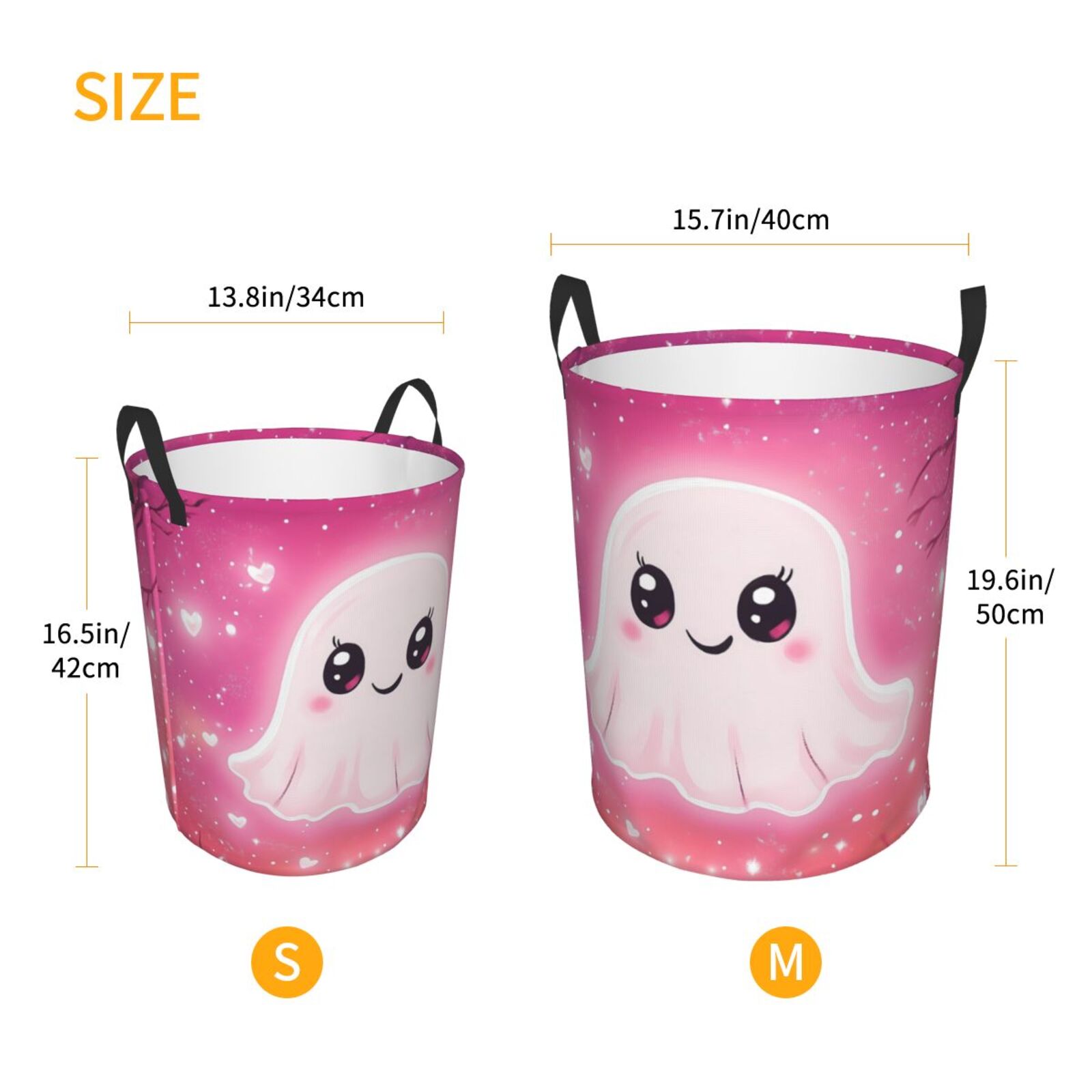 Large Laundry Basket with Handles - Halloween Pink Cute Ghost C Kids Baby Dirty Clothes Laundry Hamper for Bedroom Aesthetic