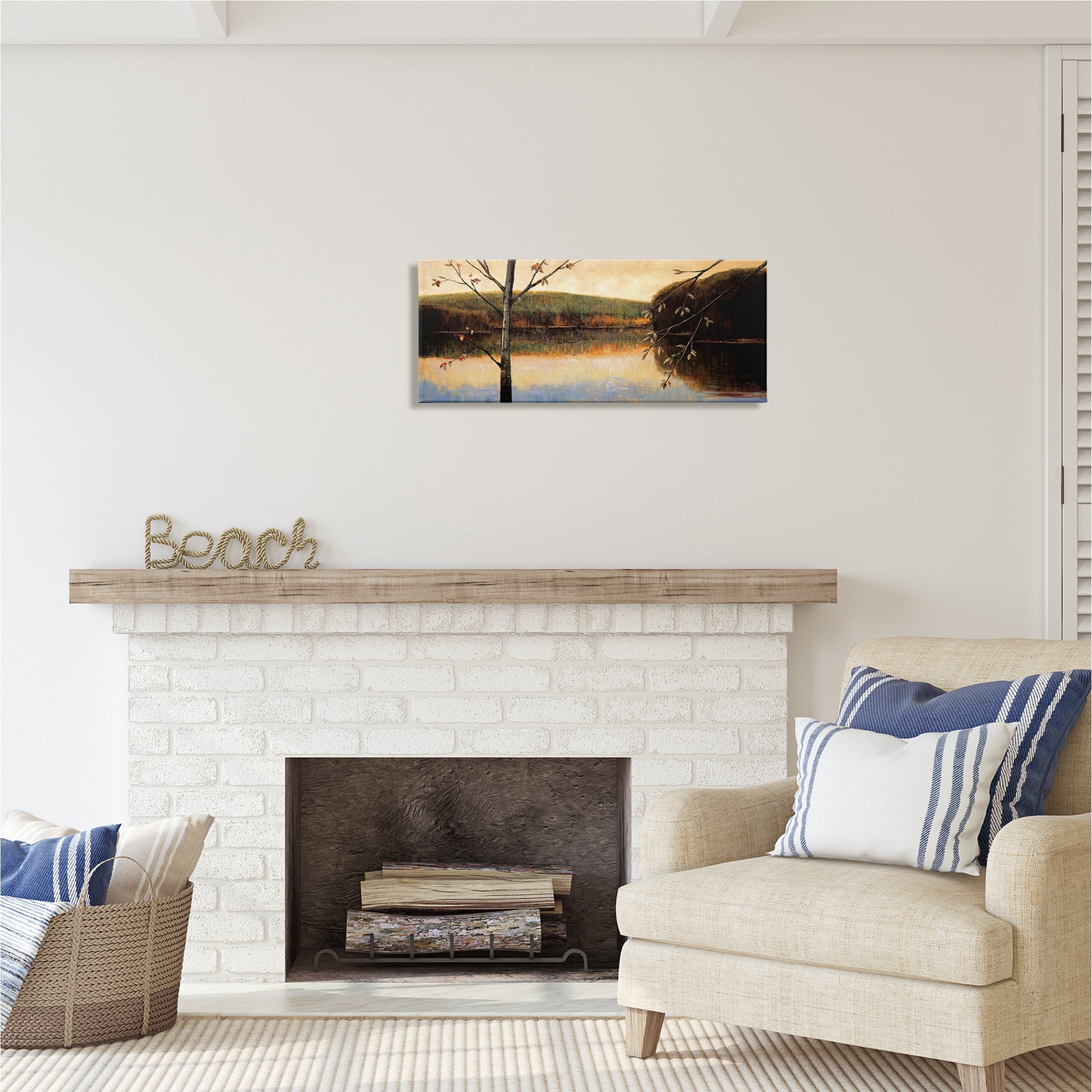 Stupell Industries Autumn Trees by Lake Nature Painting Gallery Wrapped Canvas Print Wall Art, 30 x 13