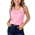 thumbnail image 7 of Ribbed Tank Tops Kids Girls Ruffle Neck Sleeveless Summer Shirts Relaxed Vacation Casual Loungewear 6 Years, Pink, 7 of 7