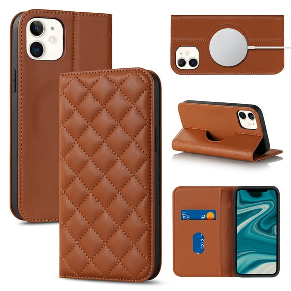 Feishell Wallet Case Designed for iPhone 12 mini (5.4 inch),Compatible with MagSafe Charger,Stylish PU Leather Magnetic Closure Folio RFID Blocking Protection Card Slots Flip Kickstand Phone CaseBrown