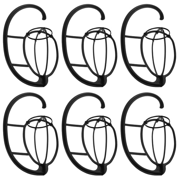 6-Piece Black Space-Saving Hanging Wig Rack for Efficient Wig Storage and Drying Organizer
