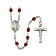 thumbnail image 1 of St. Elmo Silver-Plated Rosary 6mm January Red Fire Polished Beads Crucifix Size 1 3/8 x 3/4 medal charm, 1 of 1