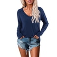 thumbnail image 2 of Fancyglim Womens V Neck T-Shirts Casual Long Sleeve Cute Tops Blouses Navy S, 2 of 4