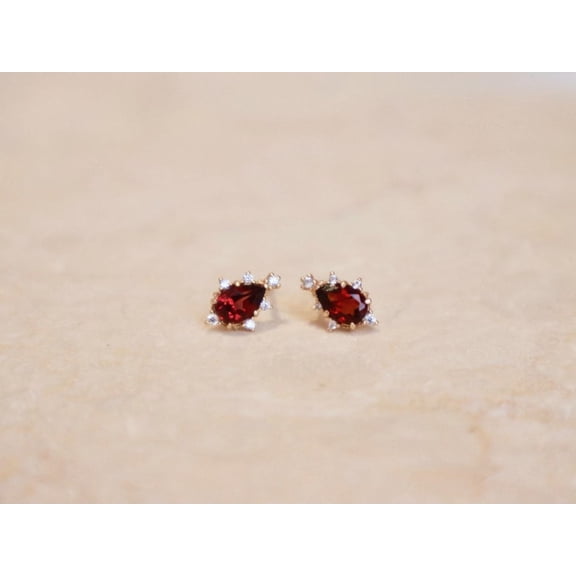 Genuine Garnet Stud Earrings, Garnet Earrings, Natural Red Garnet Earrings, January Birthstone Stud Earrings