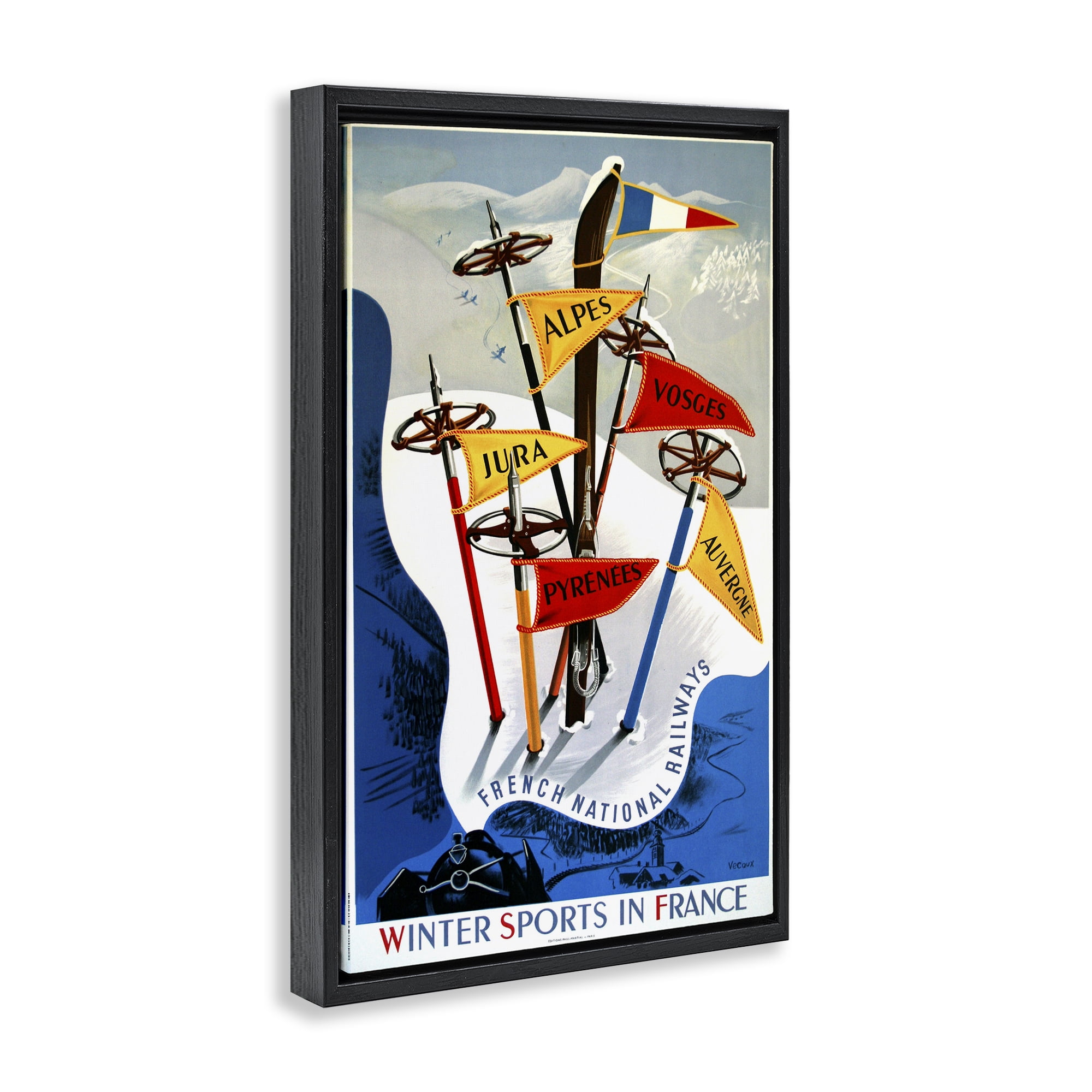 Stupell Industries Winter Sports In France Black Framed Floater Canvas Wall Art, design by Vintage Posters