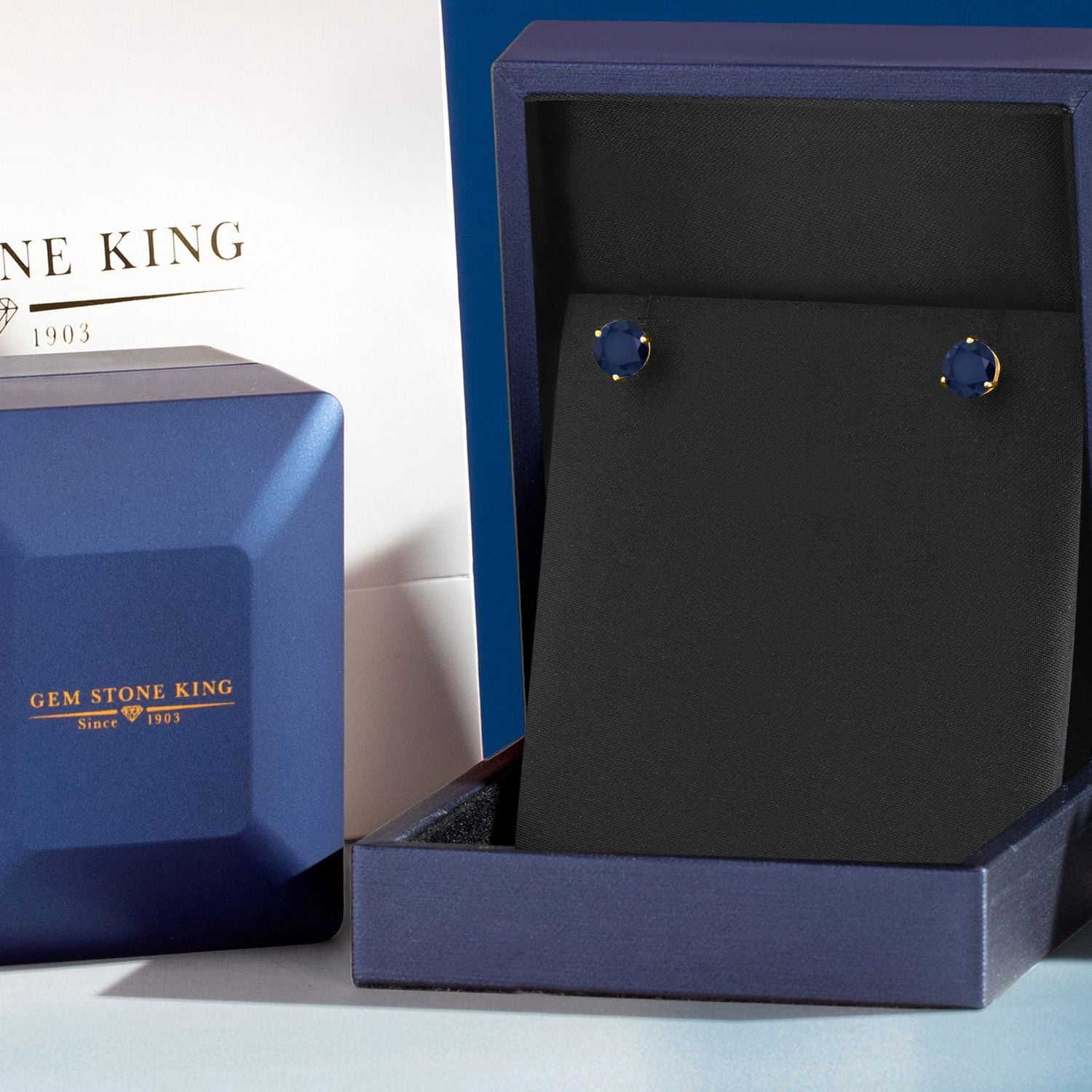 Gem Stone King 14K Yellow Gold Blue Sapphire 3 Prong Martini Screw Back Stud Earrings for Women Men (2.00 Cttw, Gemstone September Birthstone, Round 6MM)