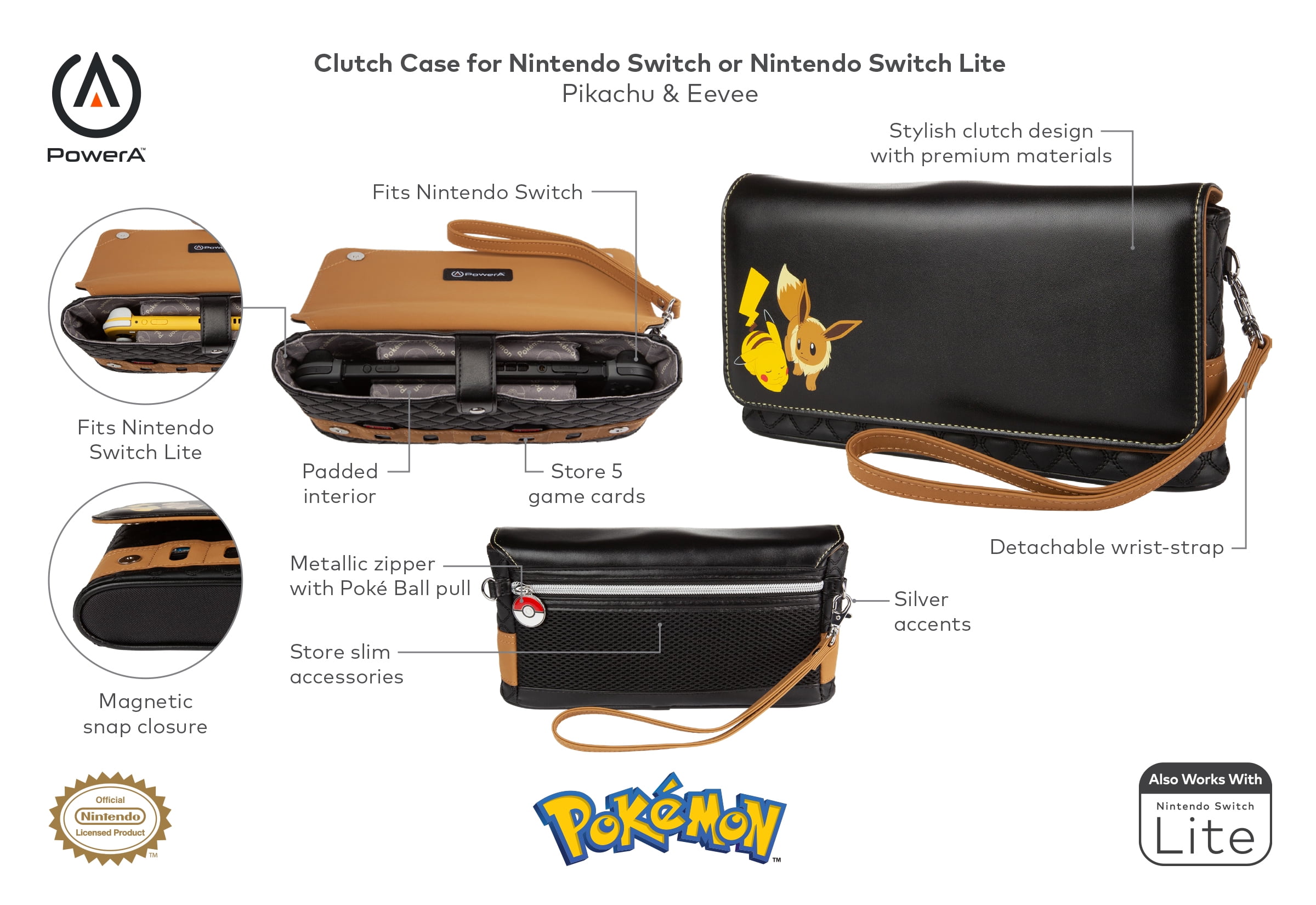 PowerA Clutch Case for Nintendo Switch or Nintendo Switch Lite - Pikachu & Eevee