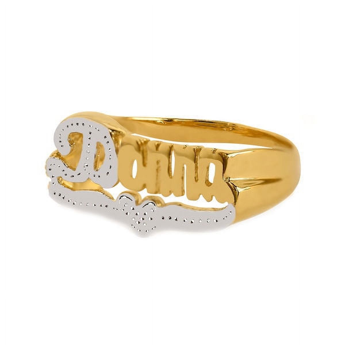 Personalized Name Ring With Beading and Rhodium on First Initial and Tail and Heart