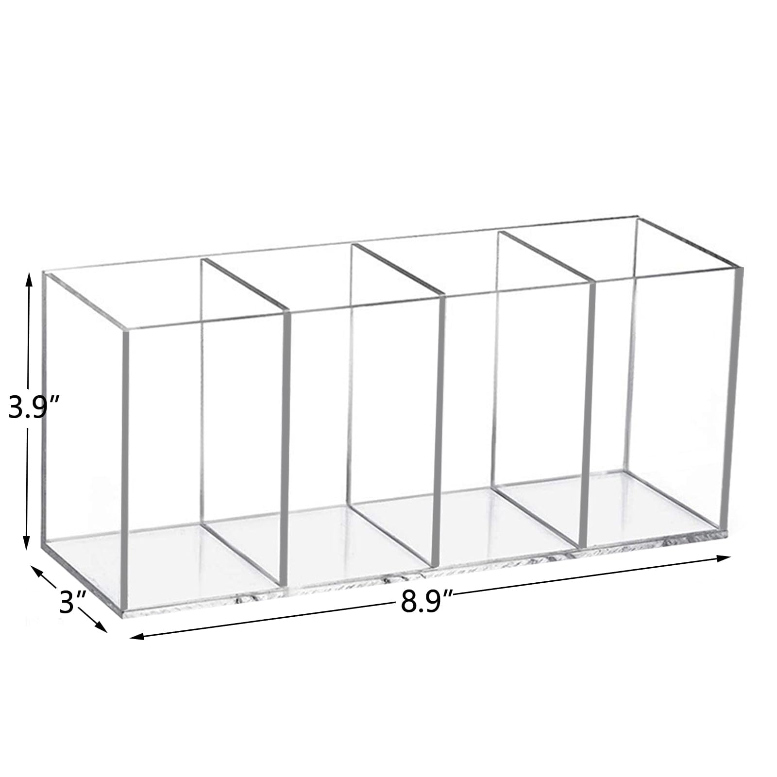 2 Pcs Acrylic Makeup Brush Holder, 4 Compartments Clear Desk Pen Pencil Holder Organizer, Stationery Accessories Drink Packets Organizer Caddy for Home Office Vanity Bathroom Kitchen