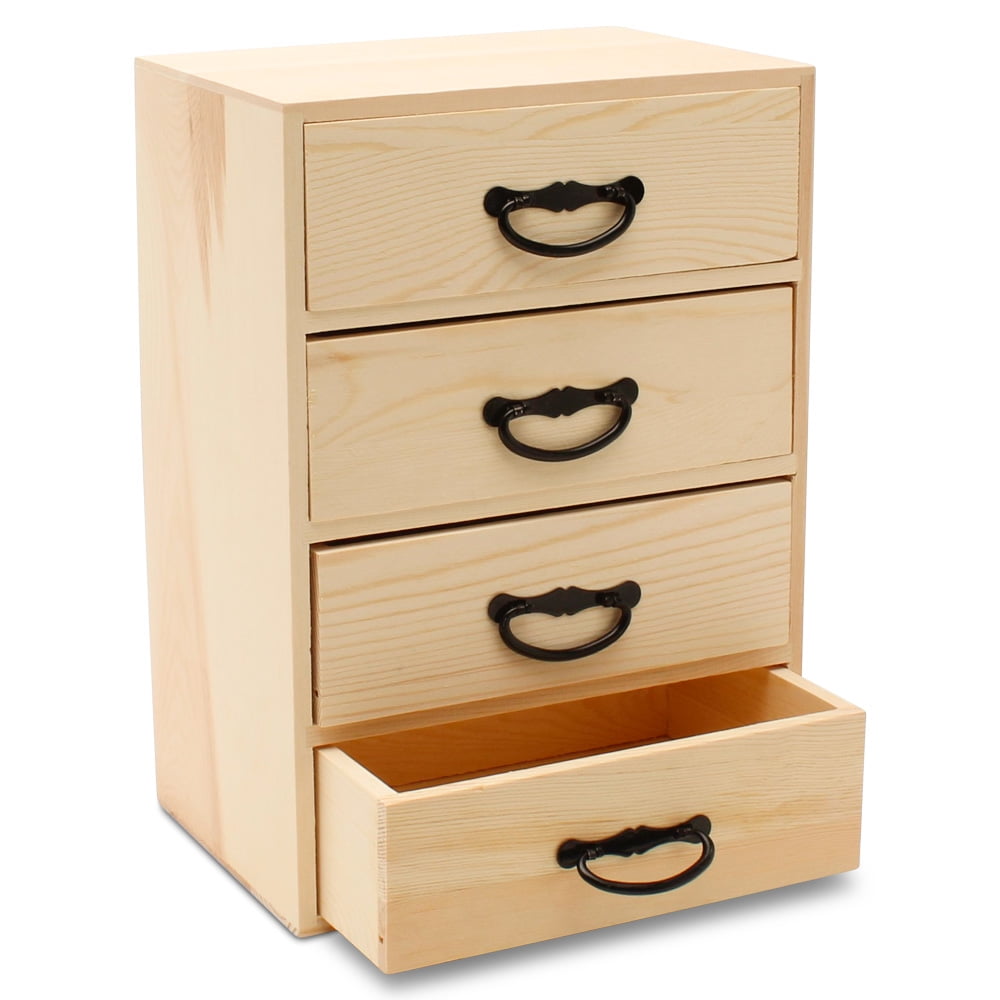 Wood Desk Organizer with Drawers for DIY Desk Storage, 11 Inch, Pack of 1, 4 Drawers w/ Metal Handles for Craft Supplies/Jewelry, by Woodpeckers