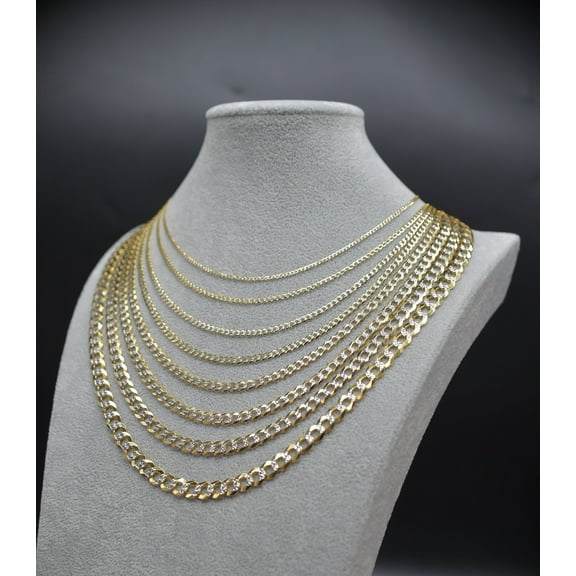 14K Real SOLID Gold Pave Cuban Curb Link Chain, SOLID Cuban Curb Chain,14K SOLID Two Tone Gold Chain Necklace Man and Woman,14K Heavy Chain (Width:1.5MM; Necklace length:16;)