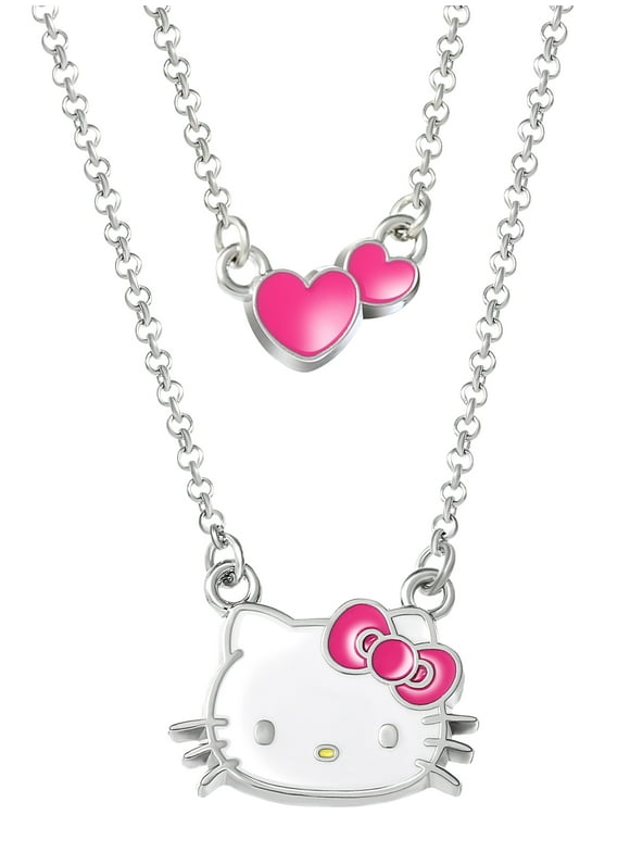 Hello Kitty Girls Enamel Hearts Double Necklace Set