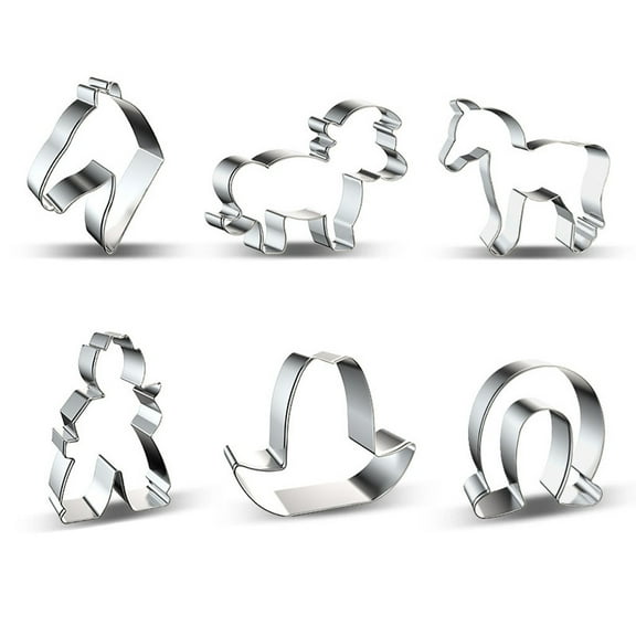 6 Pieces Stainless Steel Biscuits Cutters Cartoon White Horse Cowboy Cake Mold DIY Baking Utensils Cookie Cutting Moulds