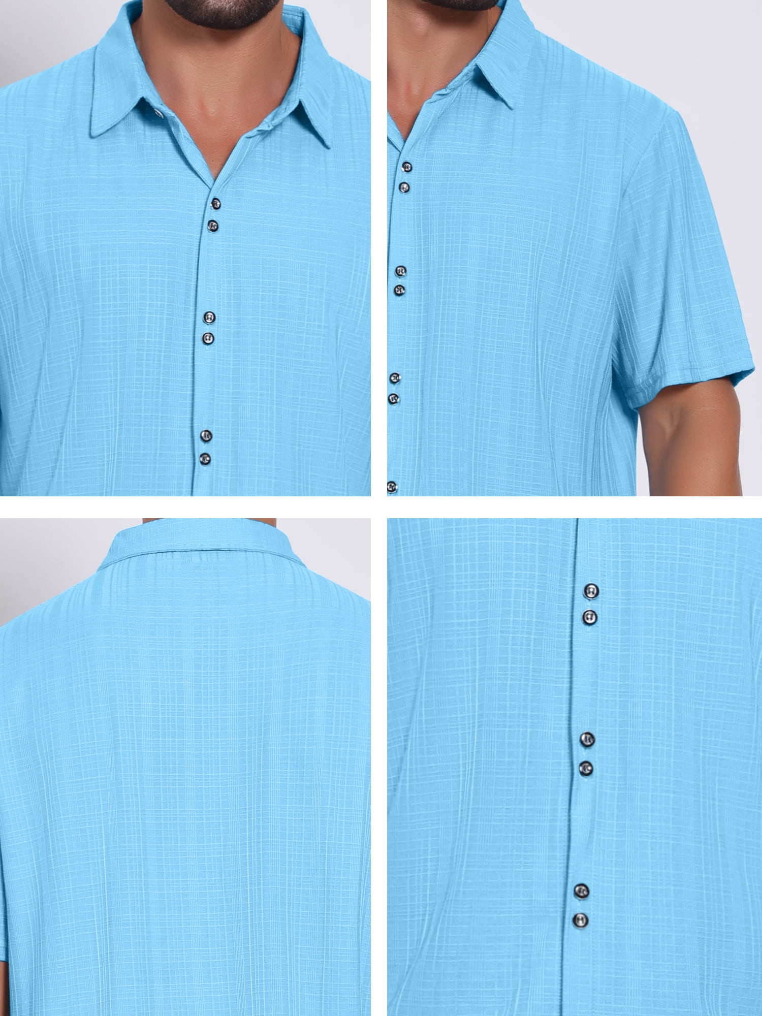 DARING DIVA Men's Texture Short Sleeve Button Down Casual Knitted Shirt XL Light Blue