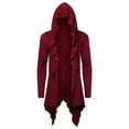 thumbnail image 4 of aohooy Men's Lightweight Long Draped Cardigans Open Front Ruffle Shawl Collar Halloween Hooded Cloak 2025 Wine,XL, 4 of 6