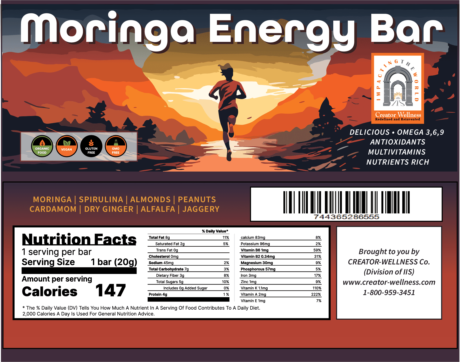 Creator Wellness Moringa Protein and Energy Bars, 10 Count.