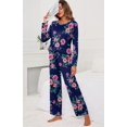 thumbnail image 2 of Women's Long Sleeve Sleepwear Soft Crew Neck Pyjama Set,Fp-navy Blue, 2 of 5