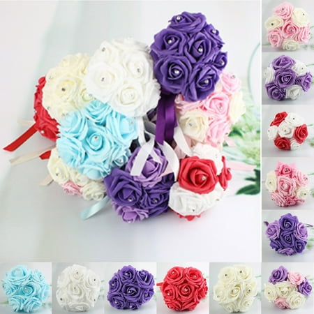 Wedding Chapel Bridal Crystal - 1 Bunch Artificial Foam Rose Craft Flower Bridal Rhinestone Crystal Bouquet Wedding Party Decor